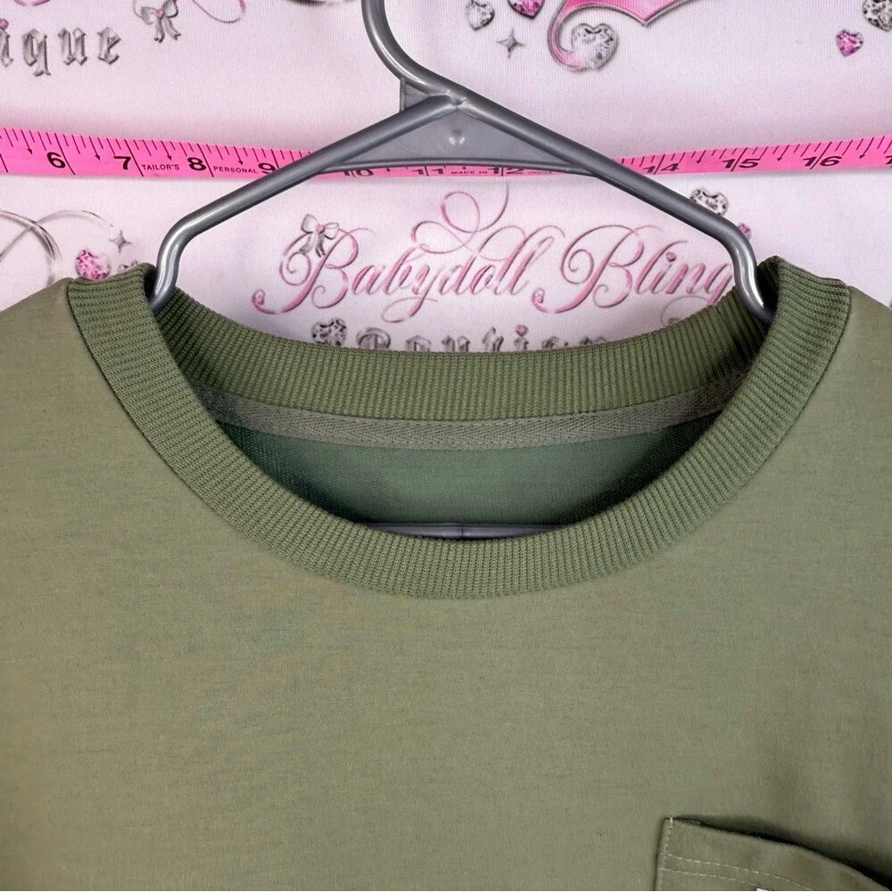 SHEIN long sleeve Tokyo Olive Green Long Sleeve Pocket Tee with White Hem Layer